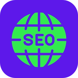 Green globe icon with "SEO" written across the center on a purple background, representing Search Engine Optimization services by the Best Digital Marketing Analyst In Wayanad.